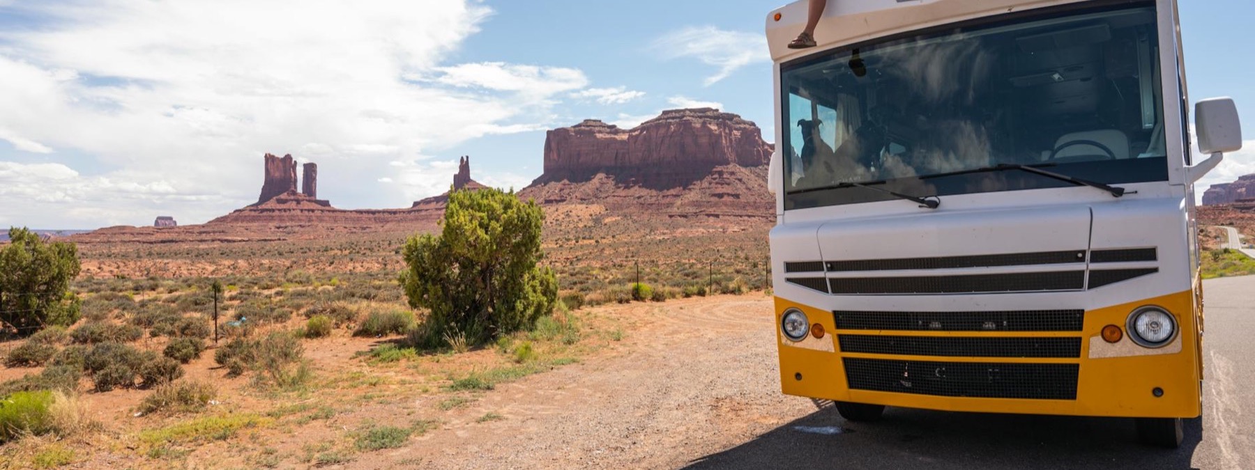 RV parked in a scenic desert travel therapy location
